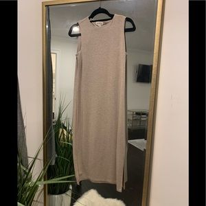 Tan/oatmeal tank dress with two side slits- midi dress- Size S